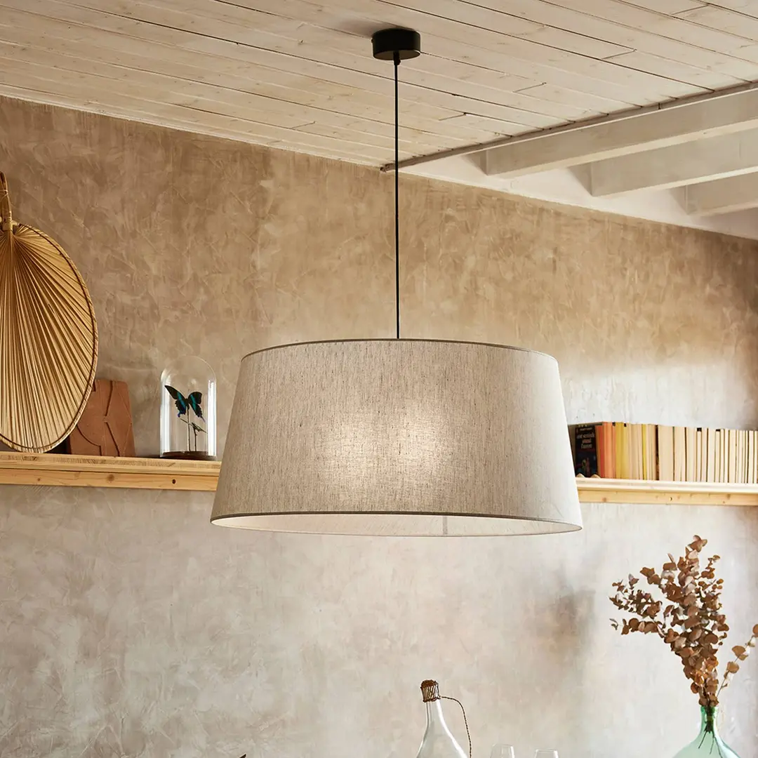 COREP Hängelampe Tambour, pyla, Ø 78 cm, Leinen/Baumwolle