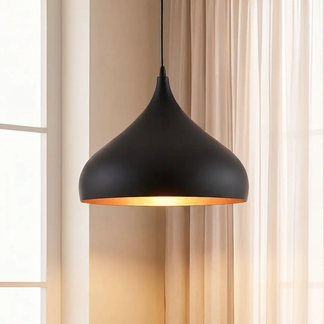 Lindby Hängelampe Ritana, schwarz-gold, Metall, Ø 31cm, E27
