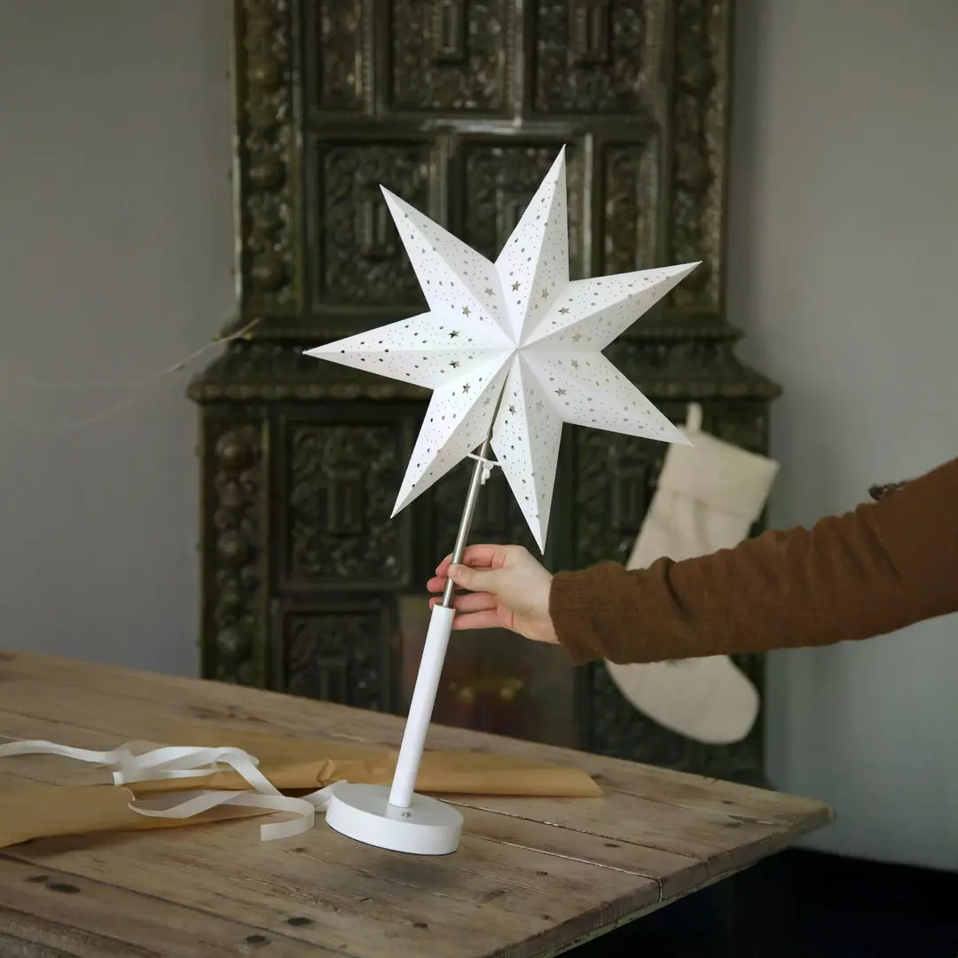 Markslöjd LED-Akku-Papierstern Noella, stahl/weiß, Höhe 62 cm