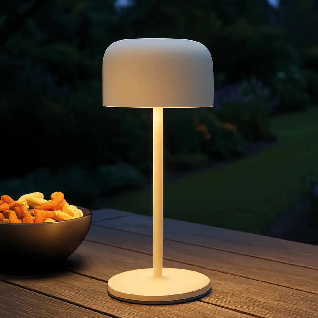 FH Lighting LED-Akku-Tischlampe Finley sandbeige Höhe 22 cm Metall, IP54