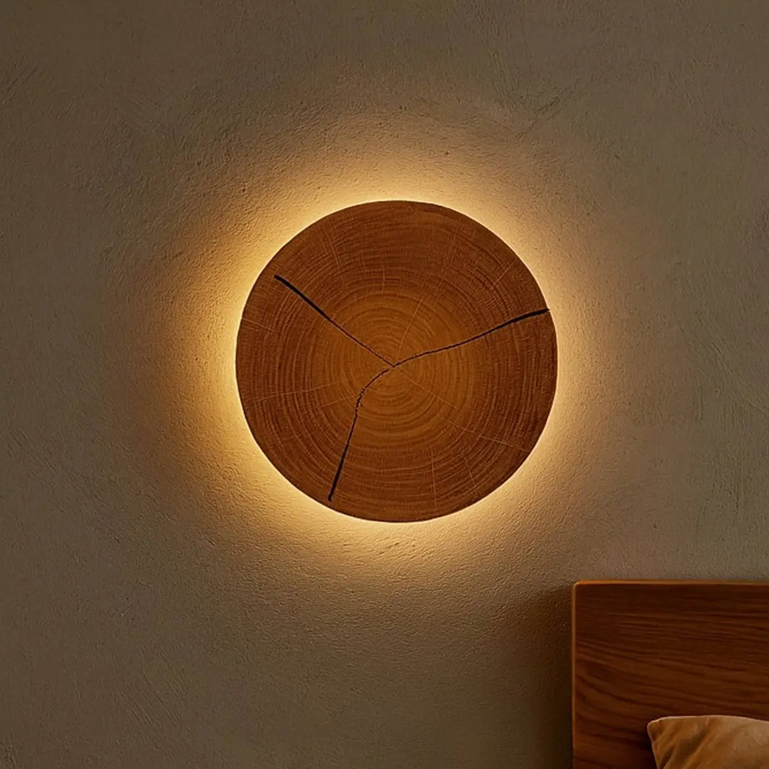 Elobra LED-Wandleuchte Havana S, Stirnholz/Metall, Ø 19 cm