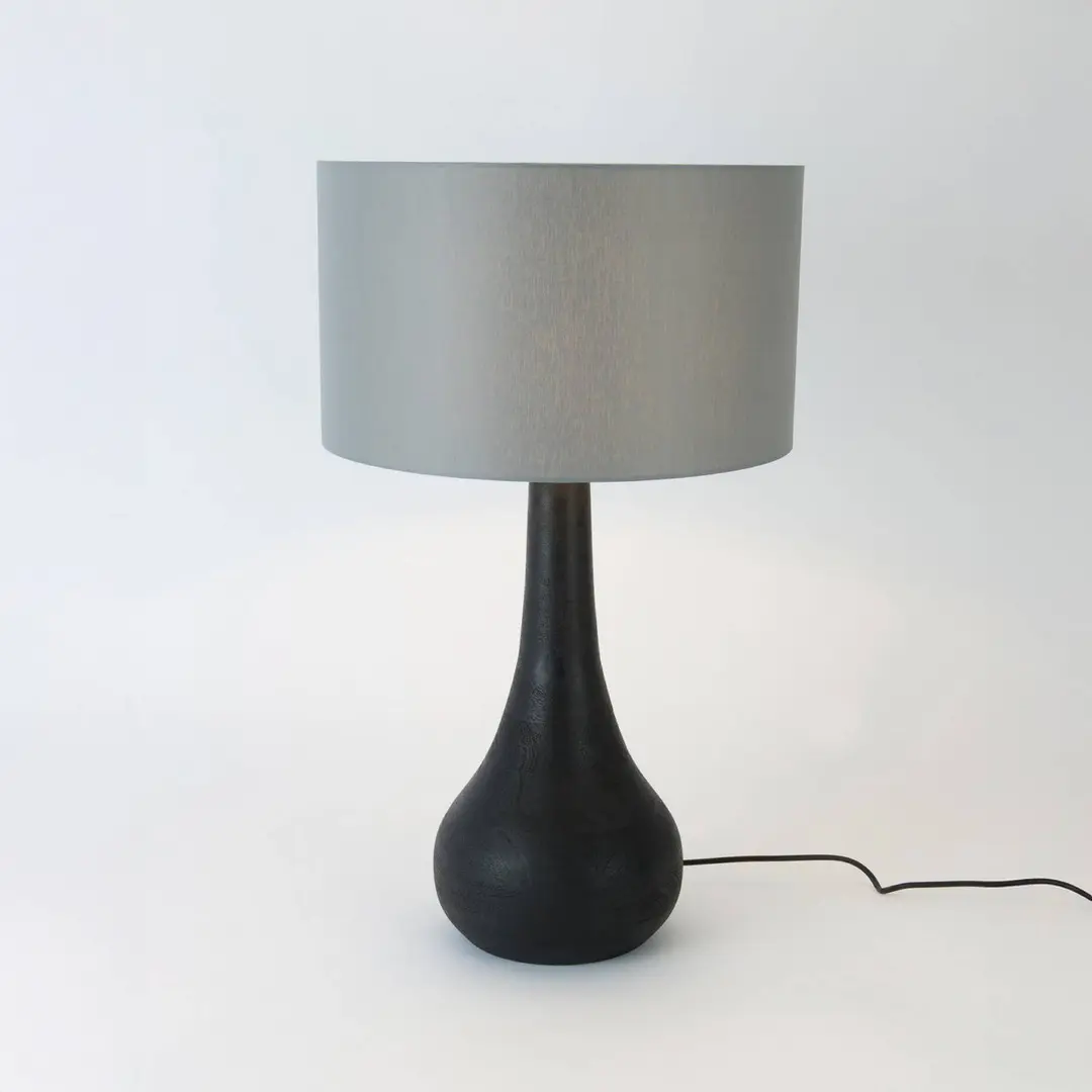 Holländer Tischleuchte RODOLFO, schwarz/grau, Höhe 63 cm, Holz/Chintz