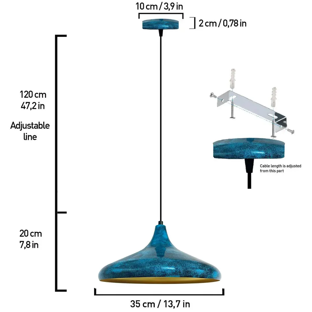 ROYALTECH Hängeleuchte Claus, blau/gold, Ø 35 cm, Metall, E27