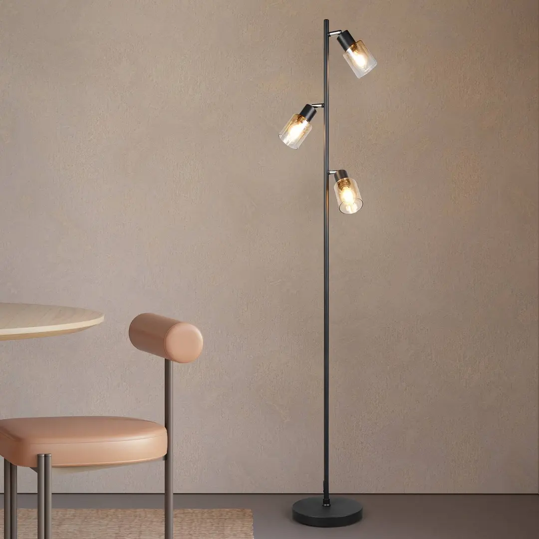 Reality Leuchten Stehleuchte Cadiz, schwarz/amber, 3-flammig, Höhe 154 cm