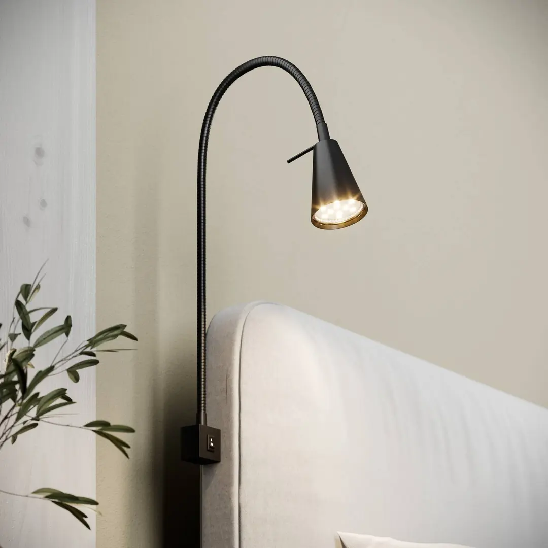 Briloner LED-Wandlampe Tuso, schwarz, Bettmontage, Metall