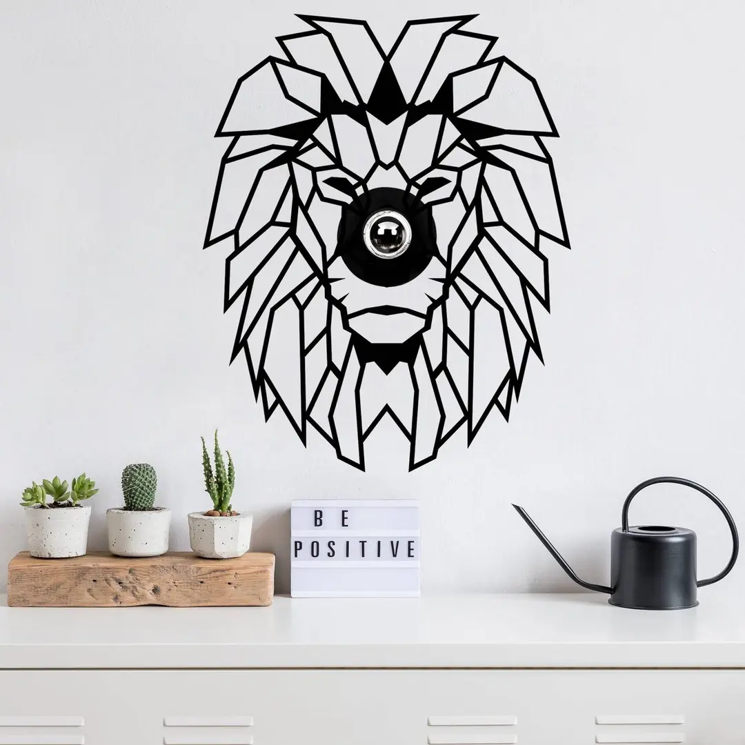 Opviq Wandleuchte W-056, schwarz, Löwendesign, MDF-Holz Lasercut