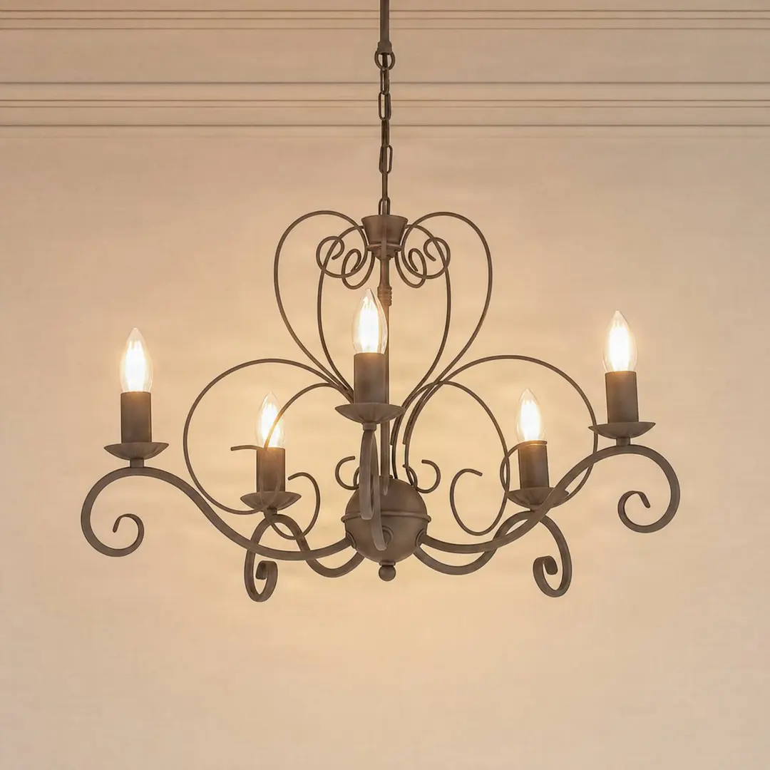 Luminex Kronleuchter Mauro, beige, 5-flammig, Ø 62 cm, Metall, E14