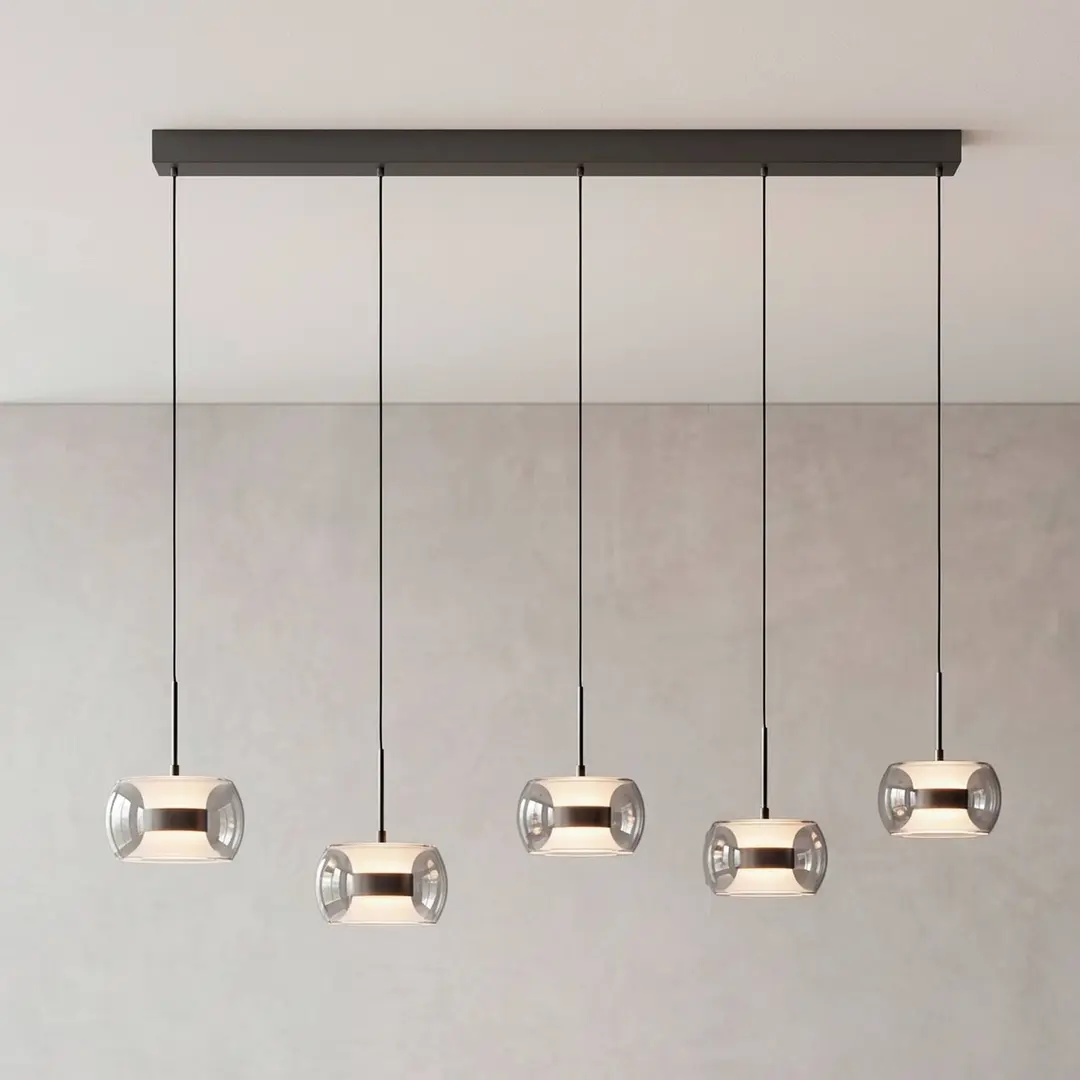 PAUL NEUHAUS LED-Hängelampe Fumea Länge 119cm schwarz/rauch Glas CCT 5-fl