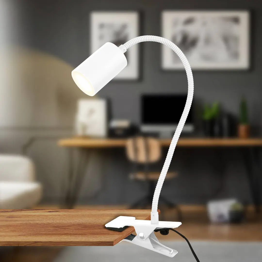 Briloner LED-Klemmleuchte Fleks, weiß, flexibel, Metall