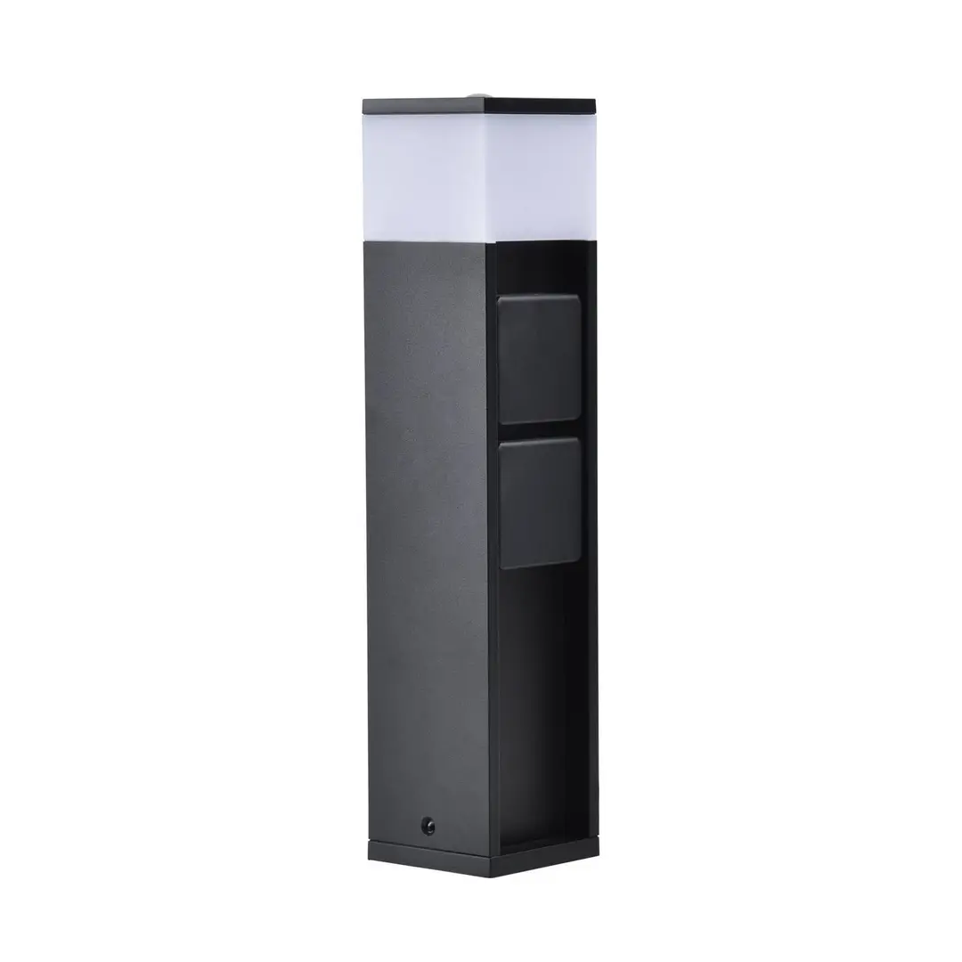 Lutec LED-Sockellampe MAINS, dunkelgrau, 37 cm, IP54, 2 Steckdosen