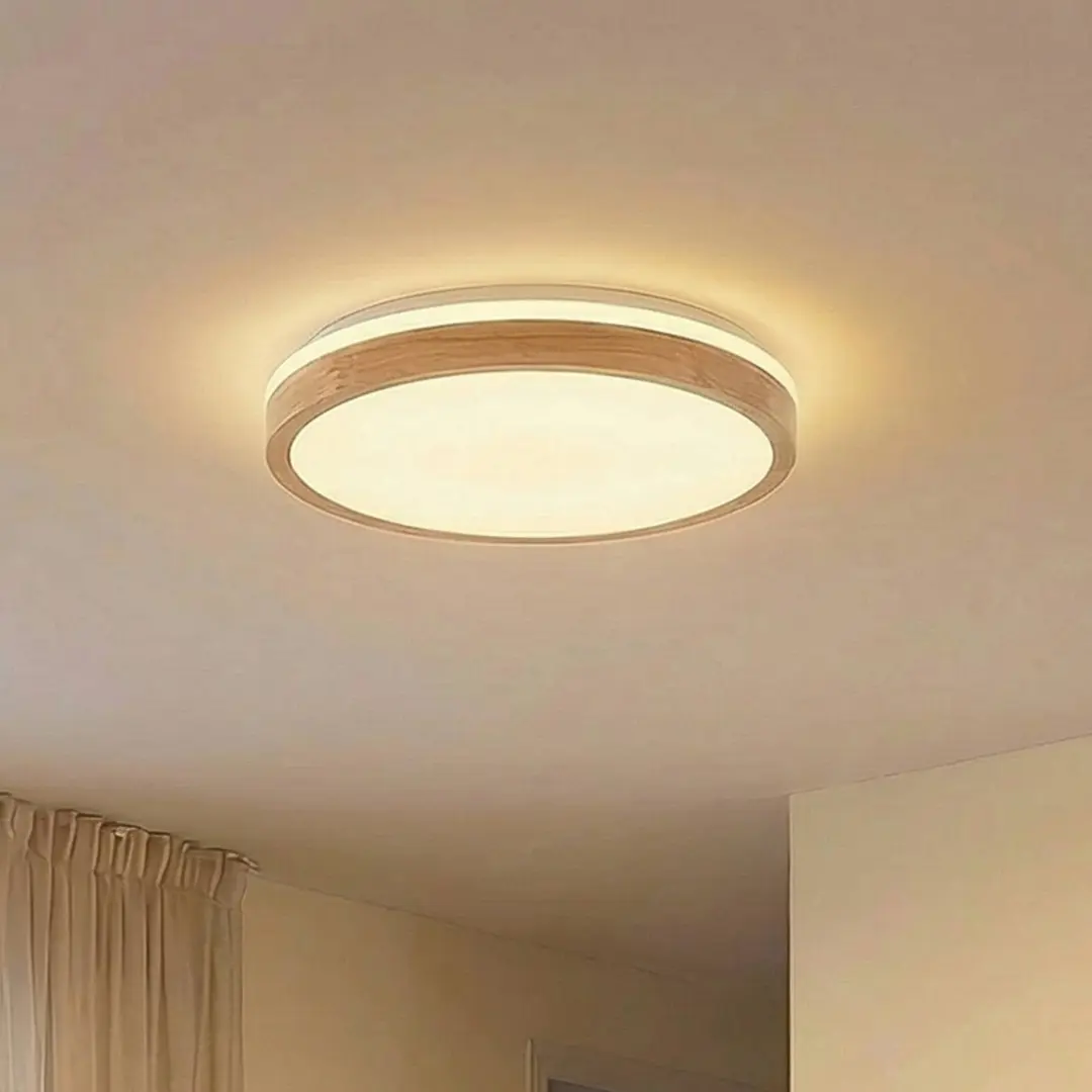 Lindby LED-Deckenlampe Emiva, Ø 49 cm, Holz hell, CCT
