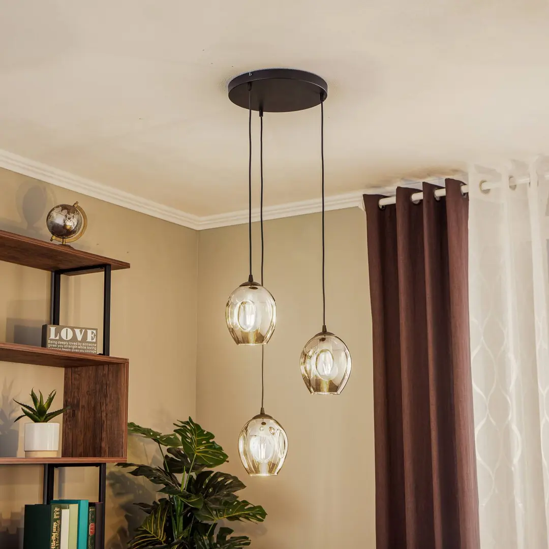 EMIBIG LIGHTING Pendellampe Starla, Glas grafit, 3-flammig rund