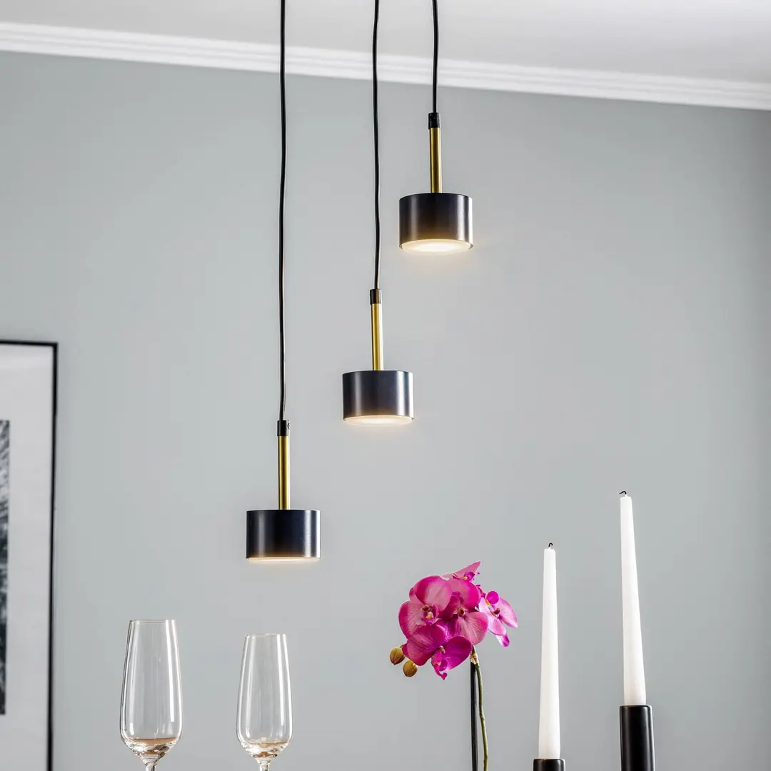 Eko-Light Pendellampe Arena rund dreiflammig, blau-gold