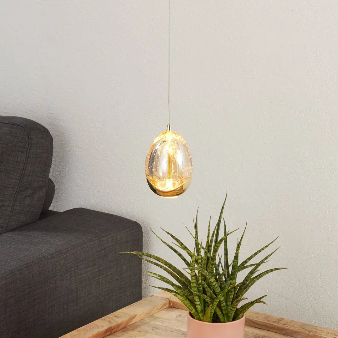 Schuller Valencia LED-Pendelleuchte Rocio 1-flammig, Metall, Glas, gold