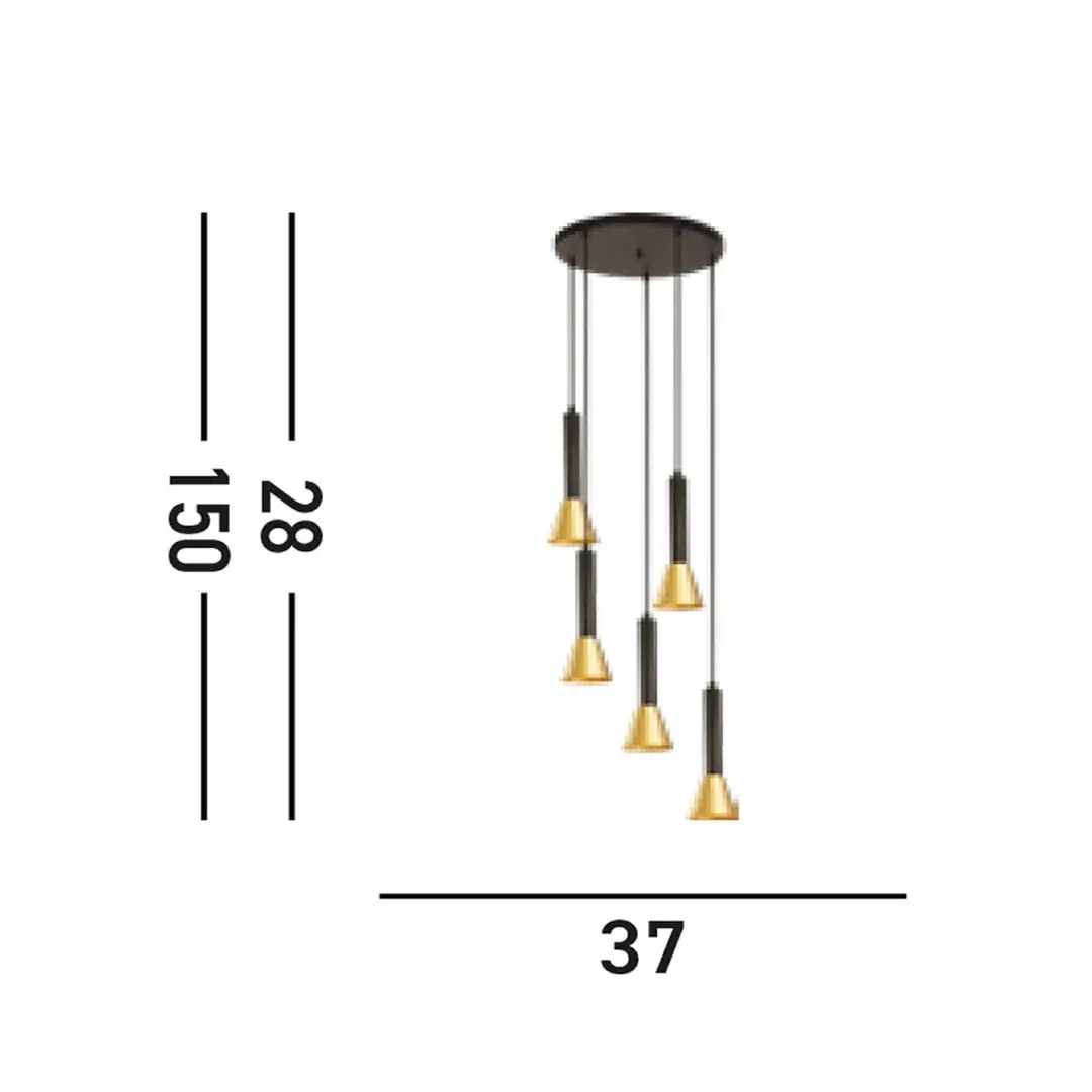 Searchlight Hängelampe Signal, Ø 37 cm, schwarz/goldfarben Metall, 5-flg