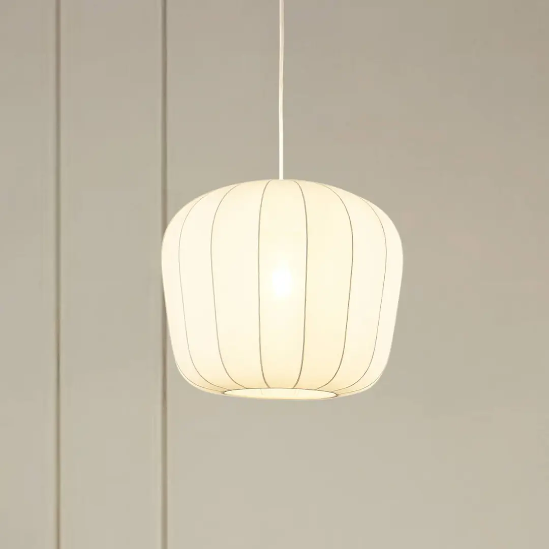 Lindby Hängeleuchte Helin, weiß, Ø 35 cm, Stoff