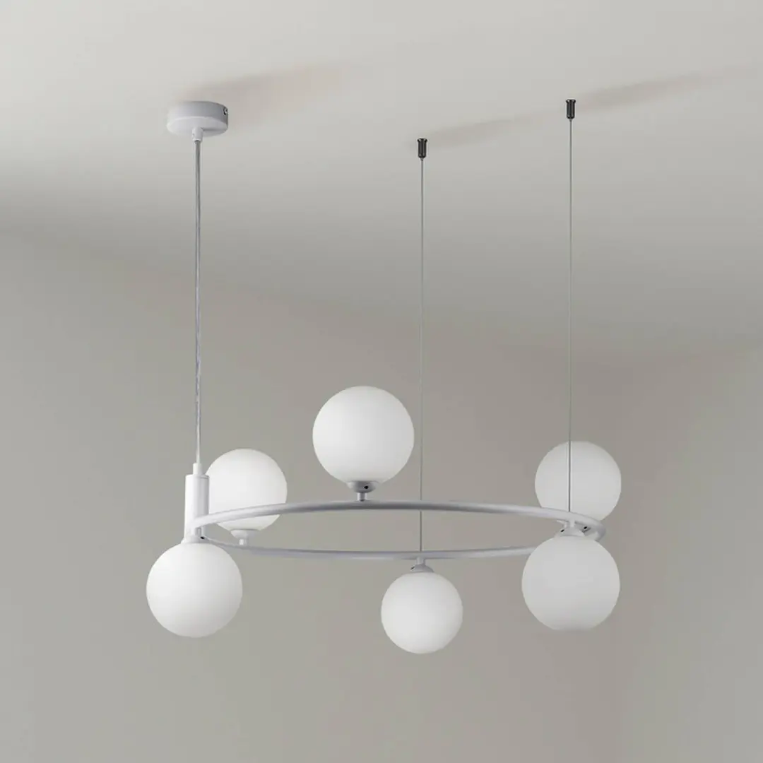 Maytoni Hängeleuchte Ring, weiß/weiß, 6-flammig Glas Ø 58 cm