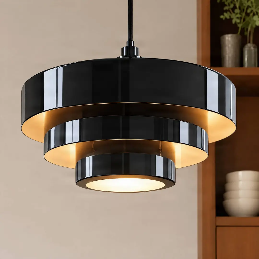 Lindby Hängelampe Tivra, schwarz glänzend, Ø 35cm, Metall