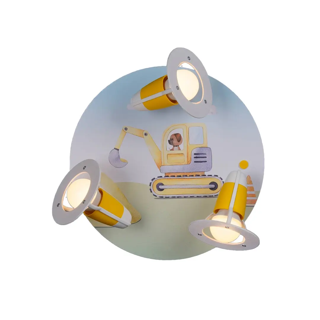 Elobra Deckenrondell Bagger Baustelle, gelb, Ø 29 cm, 3-flammig