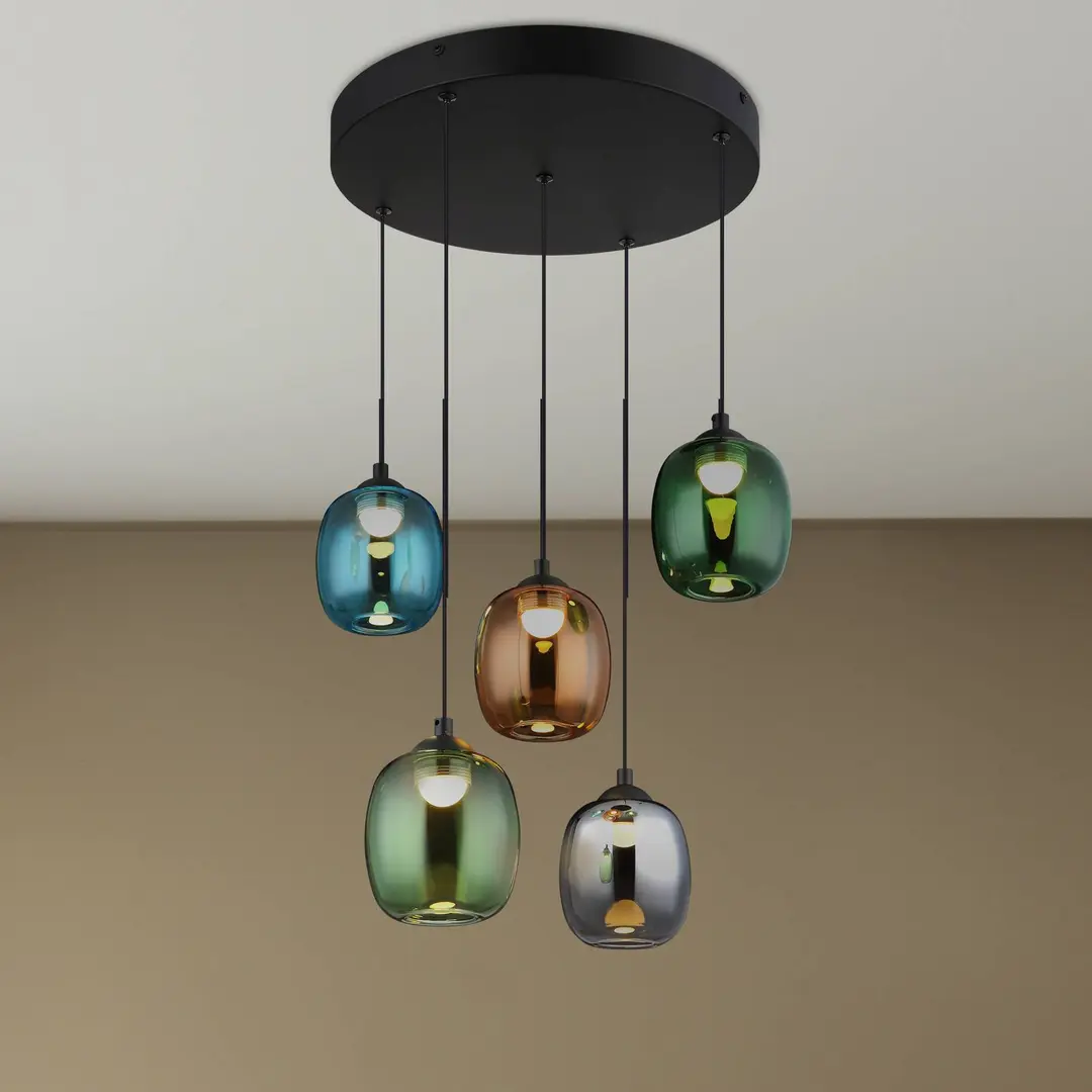 Globo LED-Hängeleuchte Minara, 5-flg, Ø 43 cm, bunt, Glas