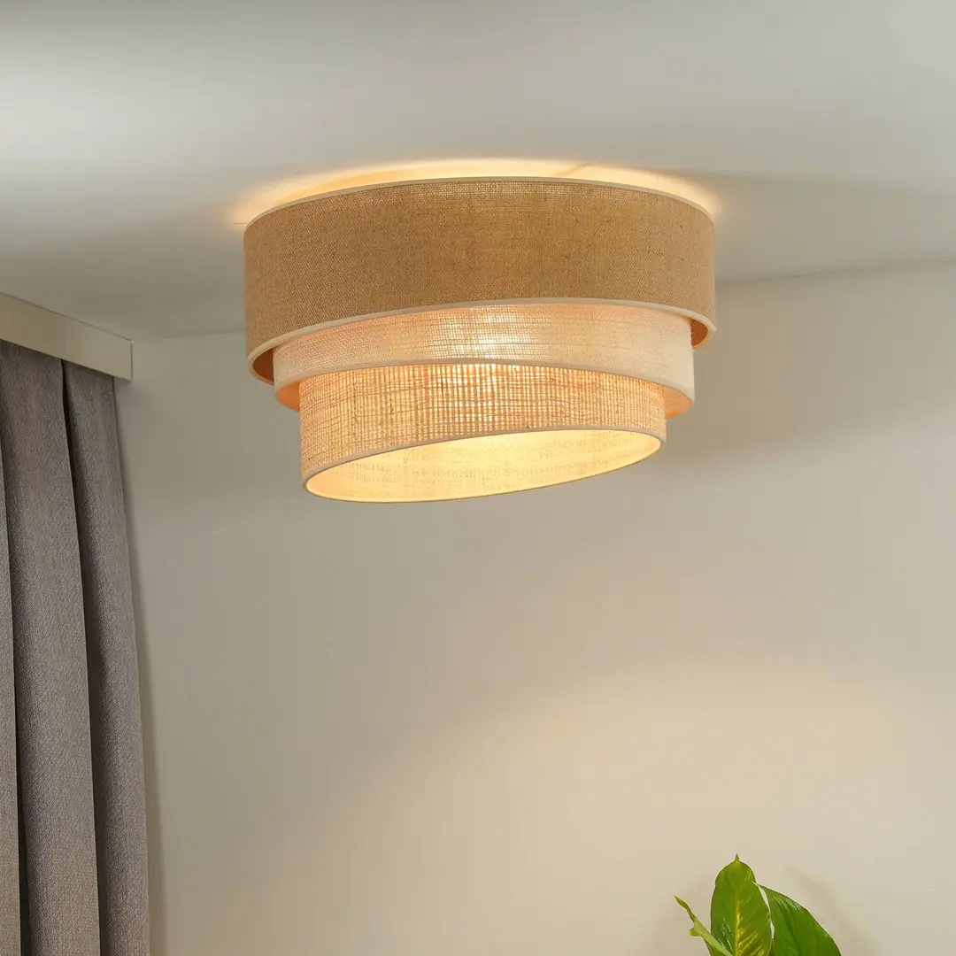 Duolla Deckenlampe Trio Jute, naturbraun/weiß/raffia, Ø 60 cm