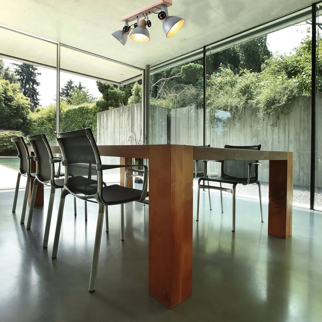 Steinhauer Deckenspot Gearwood anthrazit/holz hell, 3-flg., Länge 59 cm