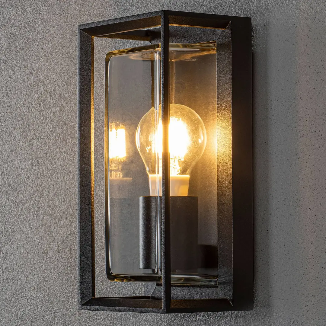 Konstsmide Außenwandleuchte Brindisi, schwarz, Metall, 26 cm hoch, IP54
