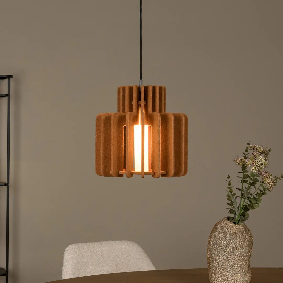 Lucide Hängelampe Rollo, terrakotta, Ø 31 cm, Stoff/Metall/Glas