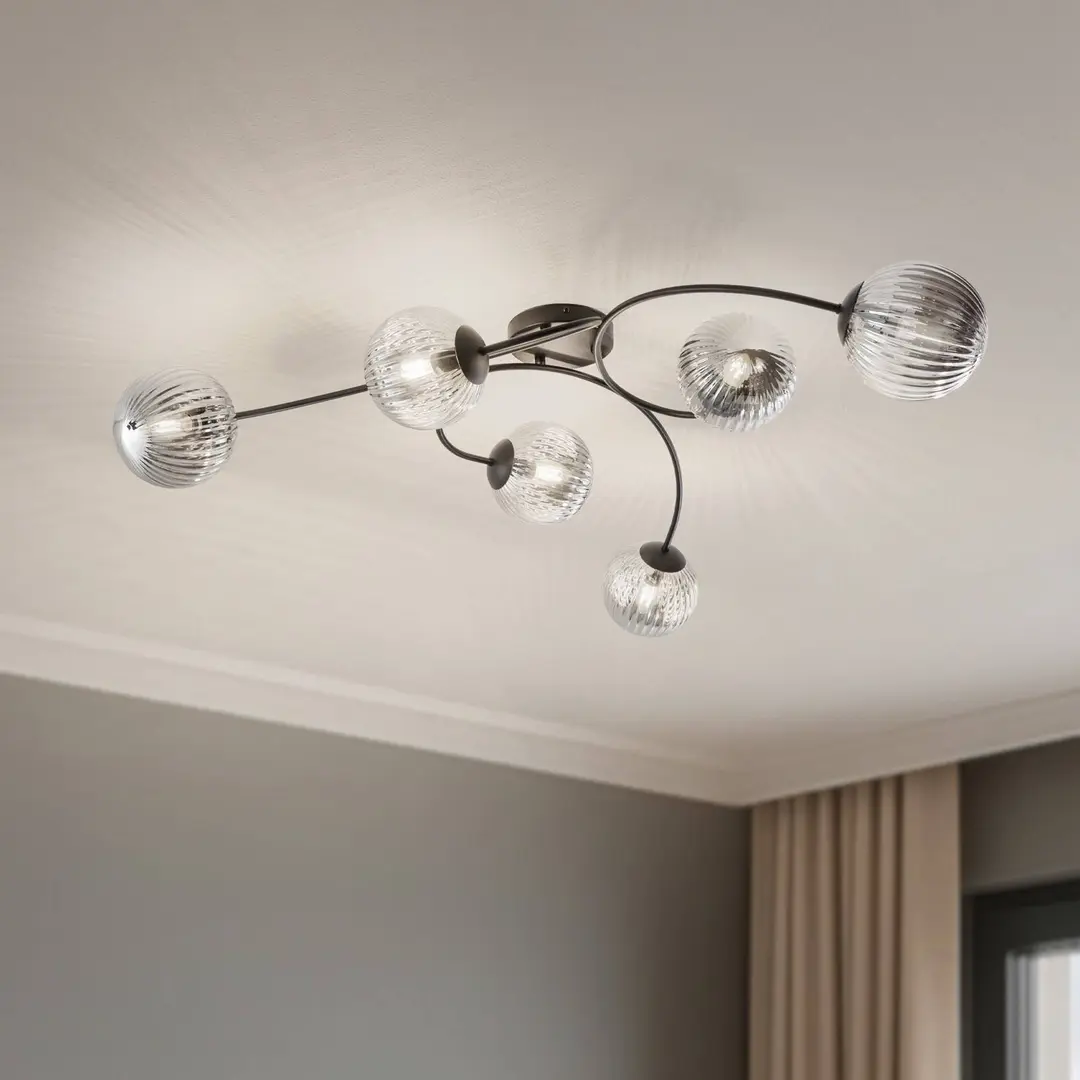 EMIBIG LIGHTING Deckenlampe Vibra, rauchgrau/schwarz, Länge 97 cm, 6-flg.