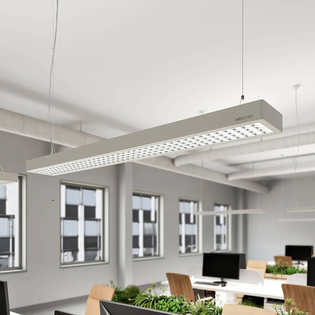 Arcchio LED-Bürohängelampe Susi, silber, 120 cm, 4000K, DALI
