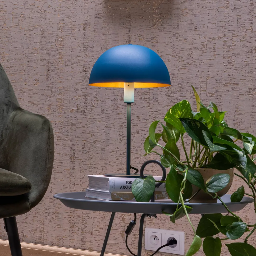 Lucide Tischleuchte Siemon aus Stahl, Ø 25 cm, blau