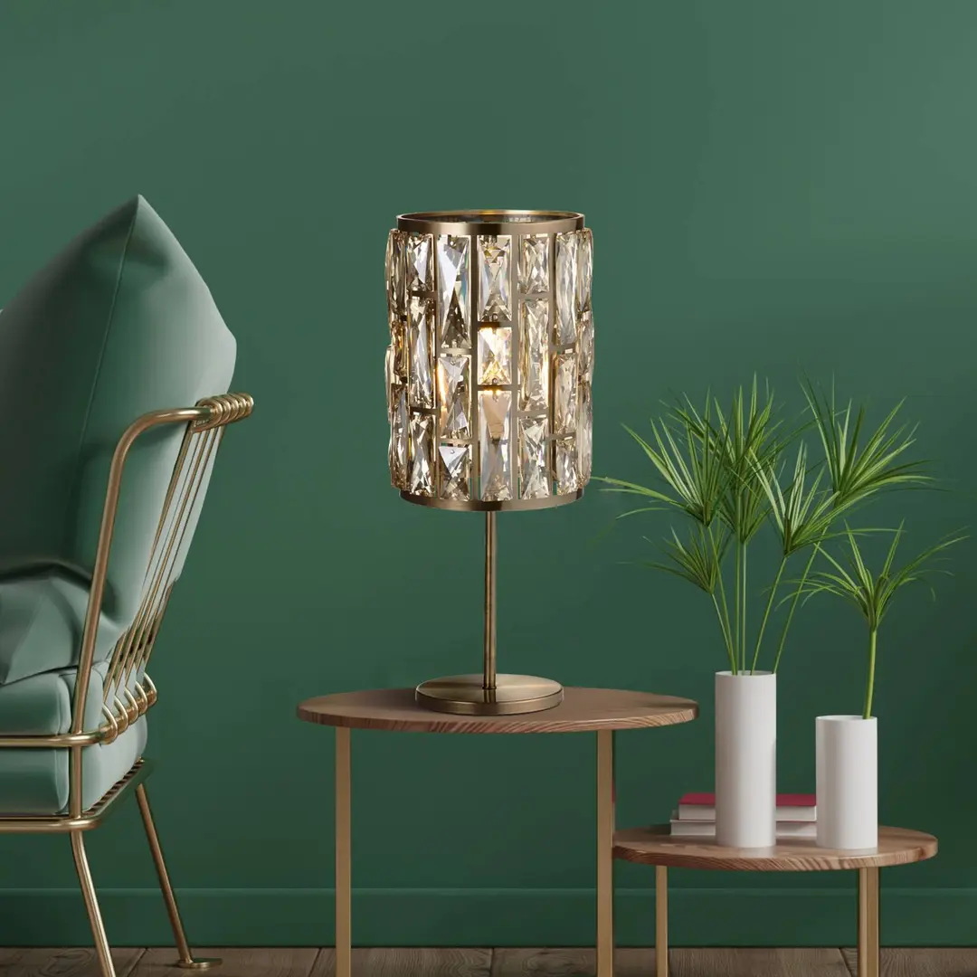 Searchlight Tischleuchte Bijou, messing, Kristallglas