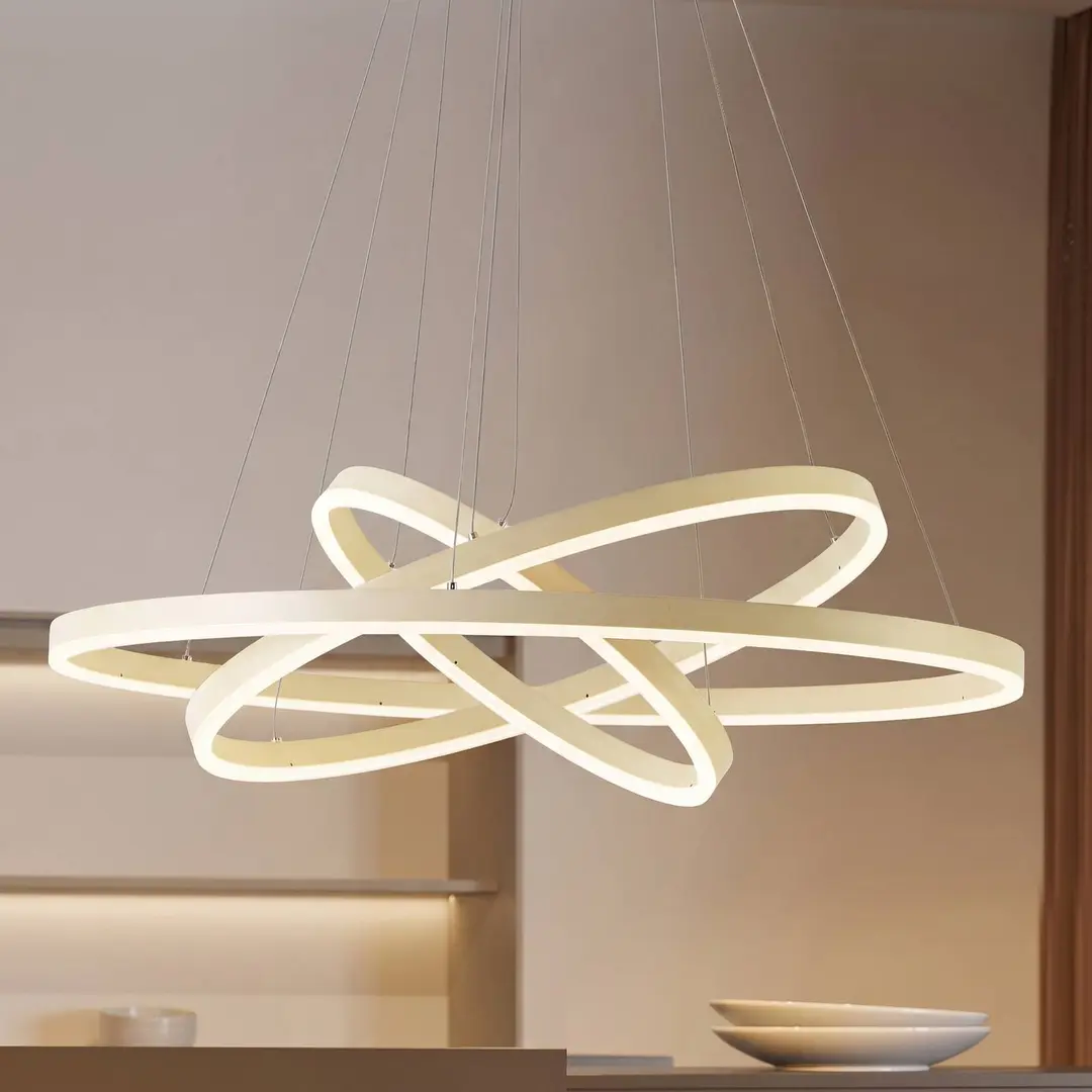 Arcchio LED-Hängeleuchte Albiona, beige, 3 Ringe, Ø 80 cm