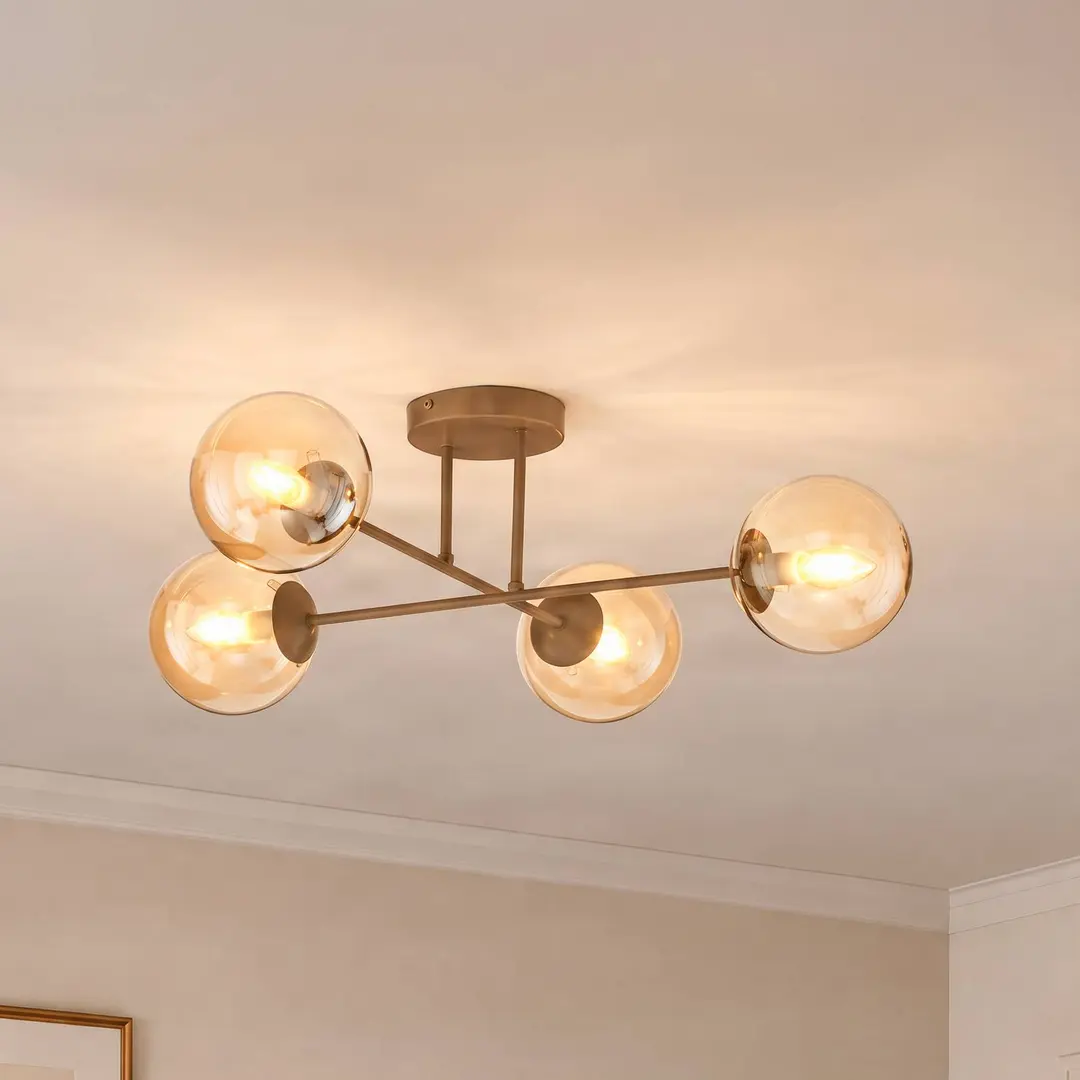EMIBIG LIGHTING Deckenleuchte ROMA, beige, Länge 75 cm, 4-flg., Glas/Metall