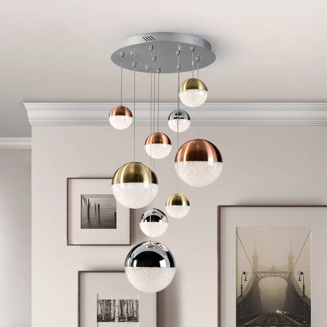Schuller Valencia LED-Hängeleuchte Sphere, 9-fl., dimmbar, Ø 50 cm, multicolor