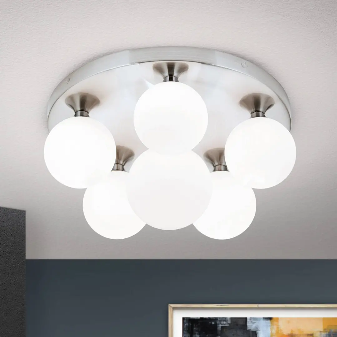 Orion Deckenlampe Snowwhite, Baldachin Ø 36 cm, nickel