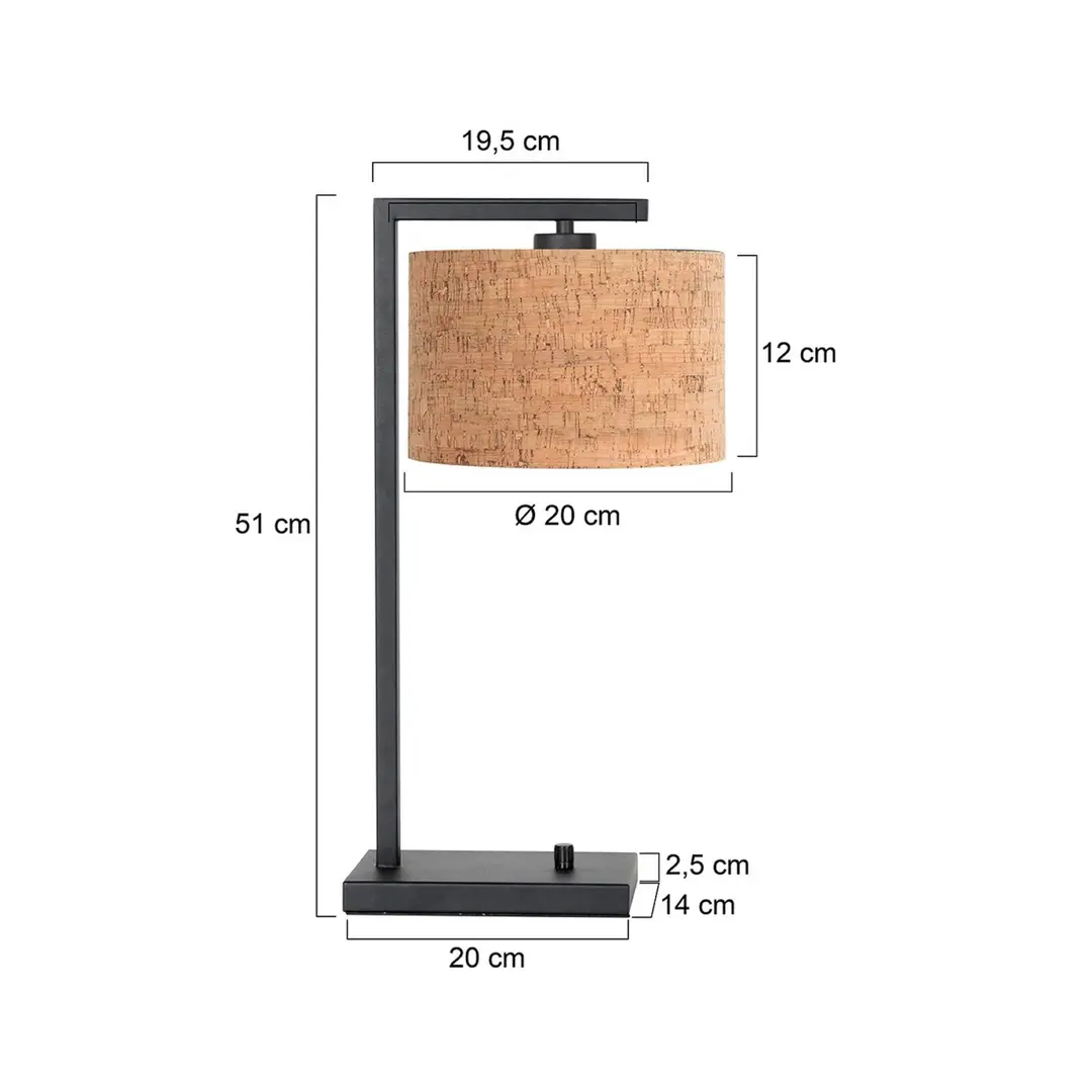 Steinhauer Tischlampe Stang, schwarz/braun, Höhe 51 cm, Kork