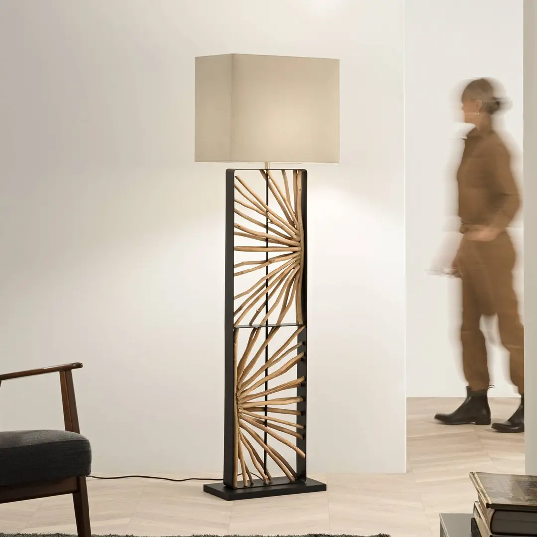 Luce Ambiente Design Stehlampe ETHERNAL schwarz/holz/weiß Höhe 165 cm Holz/Stoff