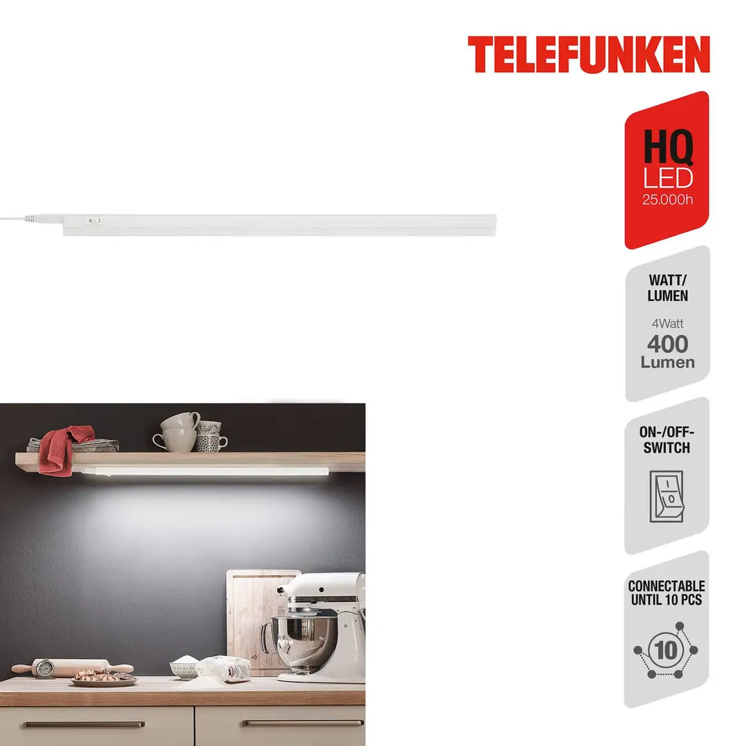 Telefunken LED-Unterbauleuchte Hephaistos, weiß, Länge 57 cm