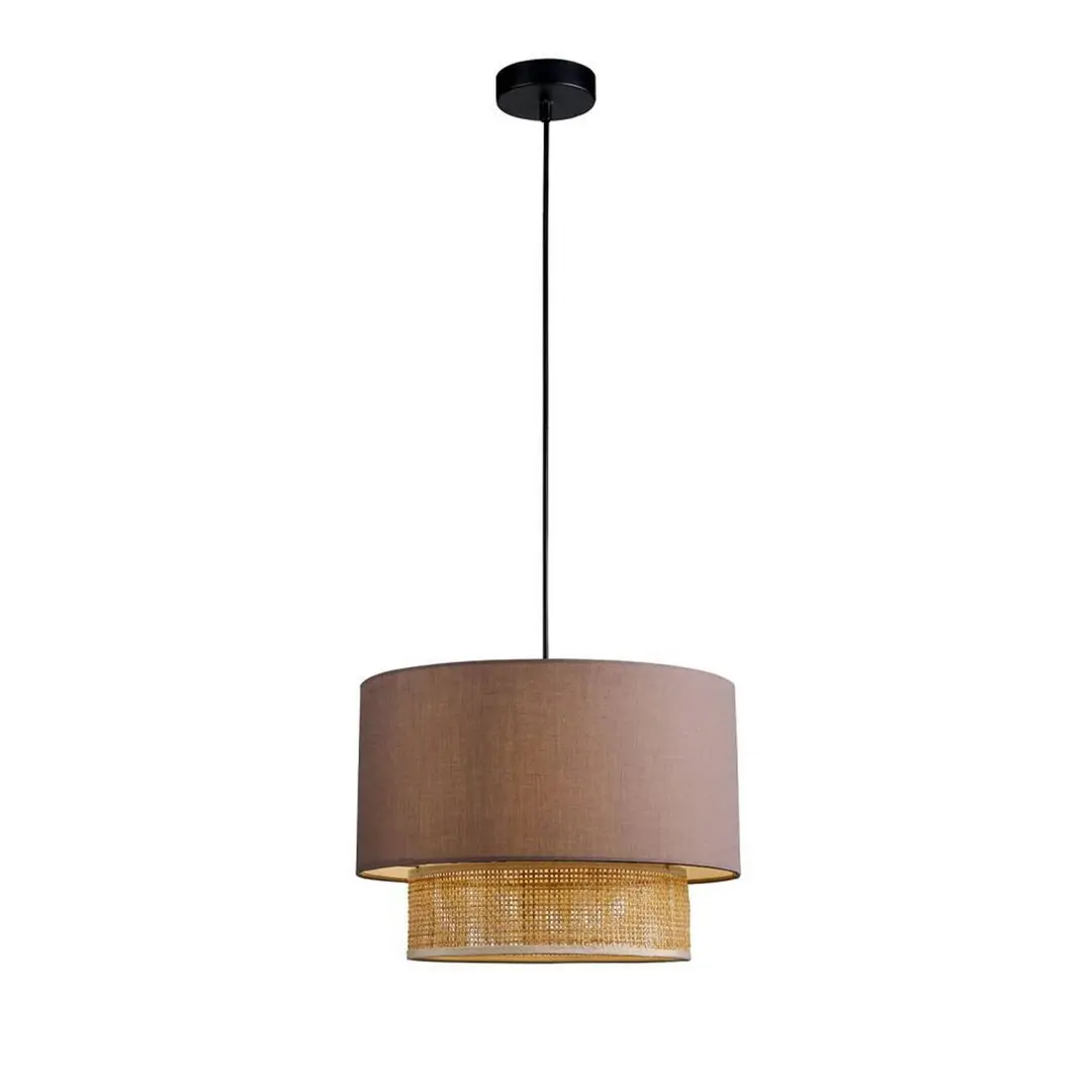 Viokef Hängelampe Rika, Ø 34 cm, grau/naturfarben, Stoff/Rattan