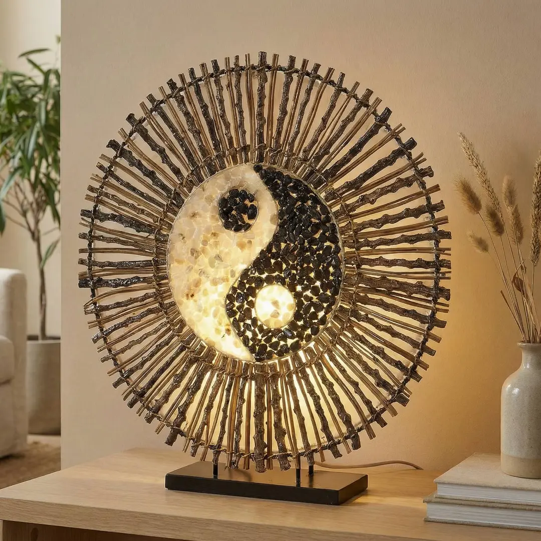 Woru Tischleuchte Ying Yang Batur rund 40 cm braun