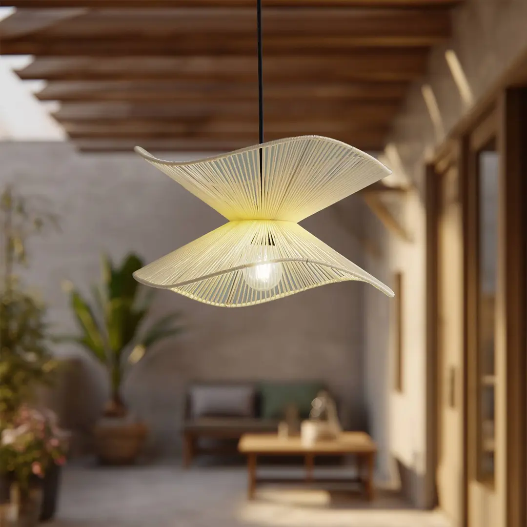 Lindby Außenpendelleuchte Valdorin, beige, Baumwolle, IP44