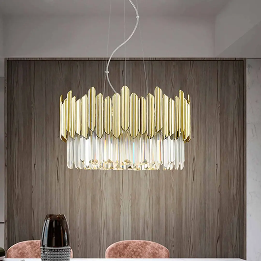 Schuller Valencia Hängeleuchte Tiara, rund, facettiertes Glas, chrom/gold
