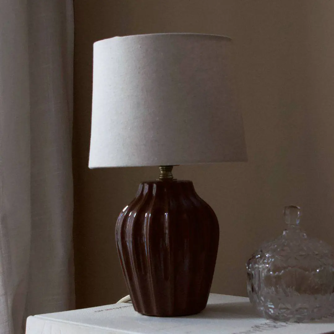 PR Home Tischleuchte Lyon, braun/beige, Höhe 32 cm, Keramik/Leinen