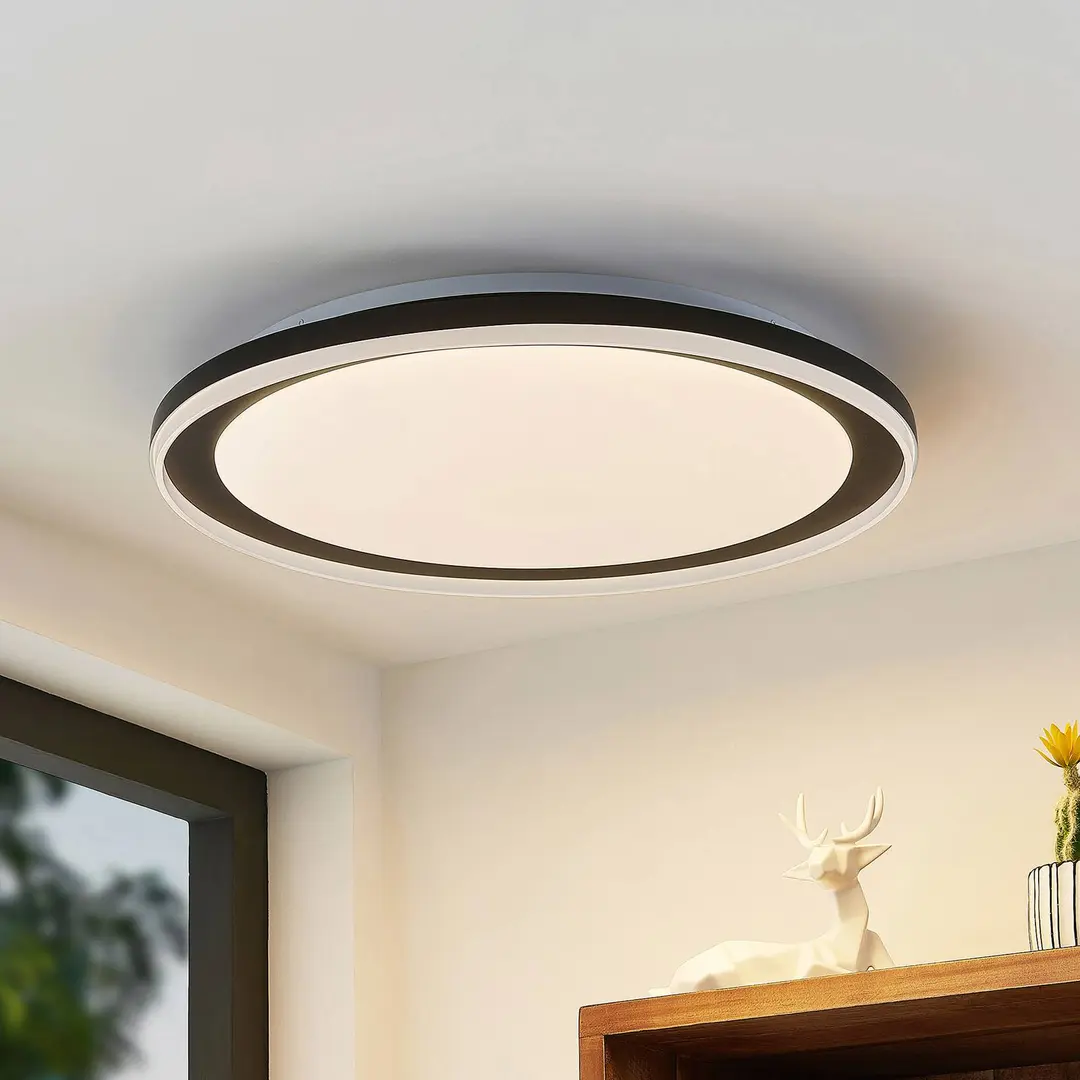 Lindby LED-Deckenleuchte Verdan,, schwarz, Metall, dim., CCT