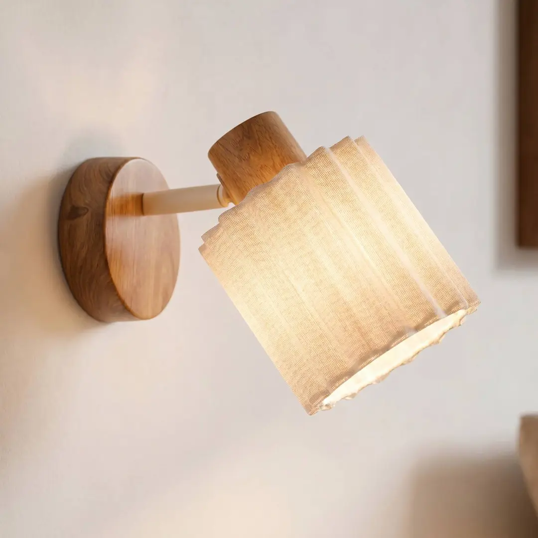 Lindby Wandstrahler Shiloh, natur/beige, Holz/Leinen, E14
