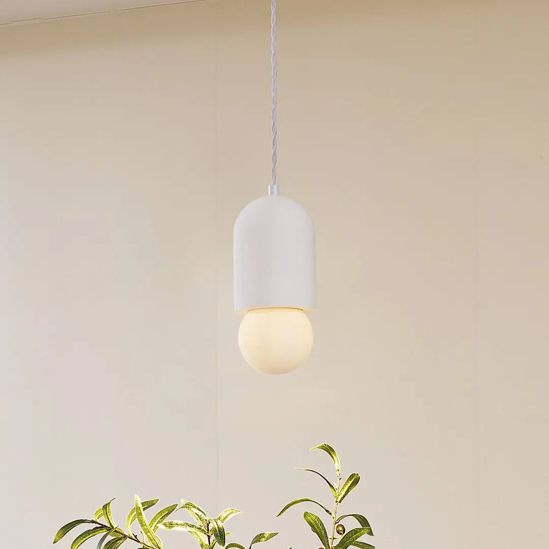 Lindby Pendelleuchte Nielson, Ø 11 cm, weiß, Gips