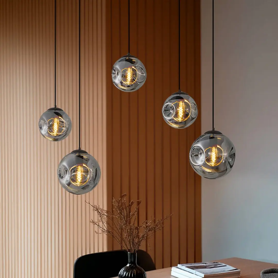 Lindby Hängeleuchte Valentina, Glas, rauchgrau, rund, 125cm