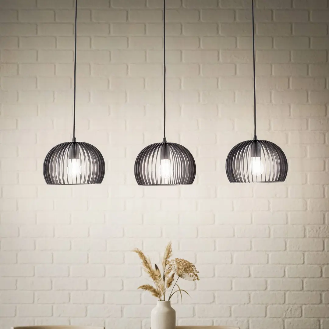 Lindby Pendellampe Jusra, 99cm, 3-flg., schwarz, Metall, E27