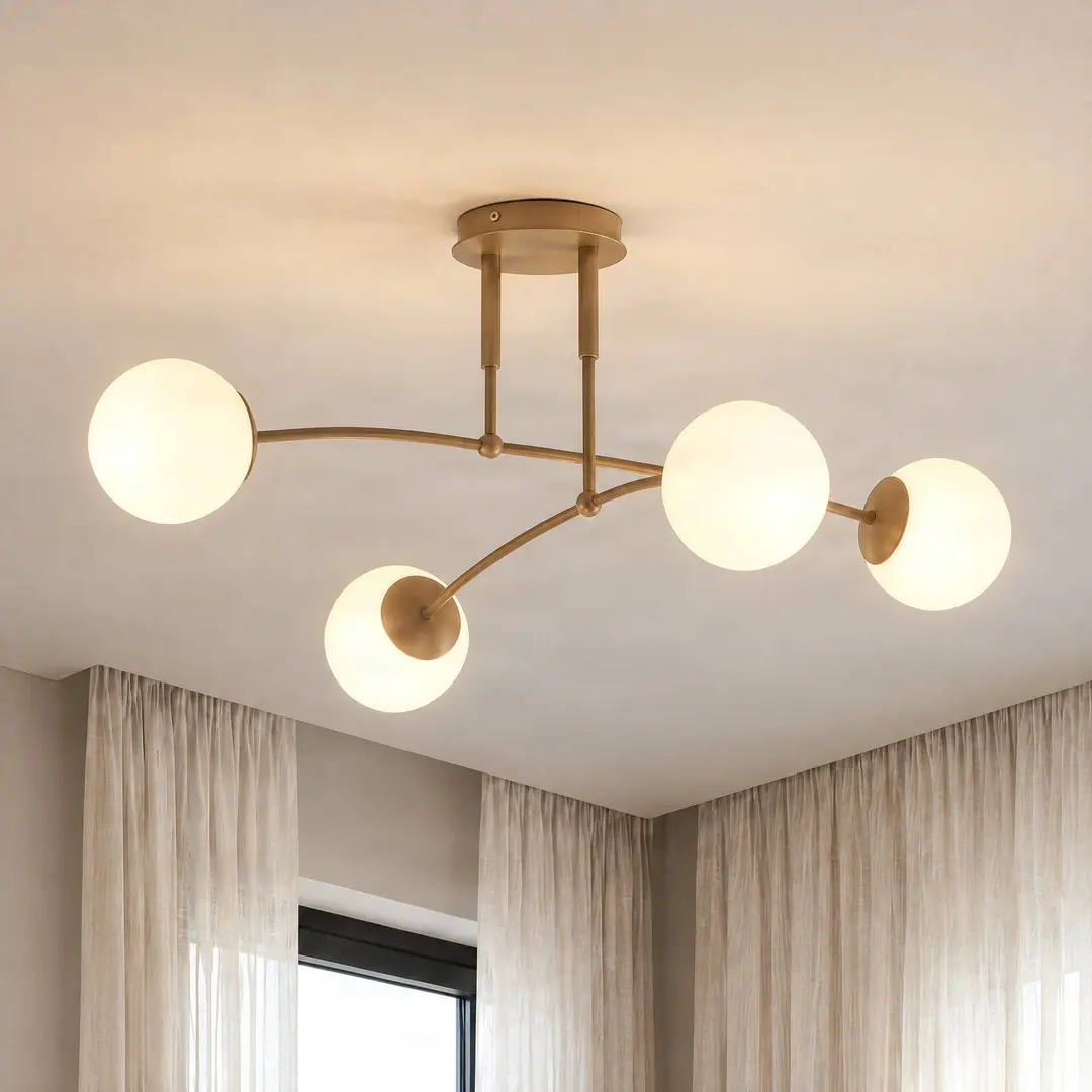EMIBIG LIGHTING Deckenleuchte Pregos, beige, Ø 60 cm, 4-flg., Metall/Glas